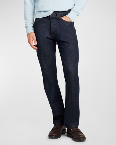 Shop Loro Piana Men's Kamen Cotton-cashmere Denim Jeans In Shadow Blue
