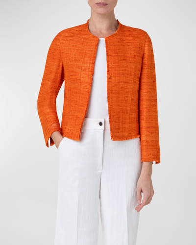 Shop Akris Punto Boxy Silk Long-sleeve Jacket In Orange