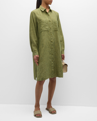 Shop Eileen Fisher Button-down Organic Linen Midi Shirtdress In Coriander
