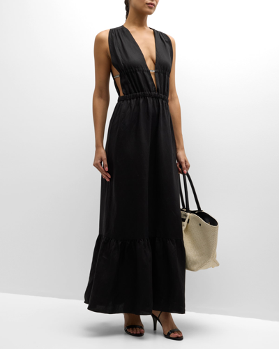 Shop Lemlem Lelisa V-neck Maxi Dress In Kelemi Black