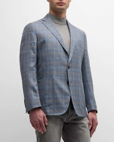 Shop Peter Millar Men's Andover Plaid Two-button Sport Coat In Blue Pearl