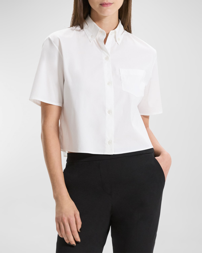 Shop Theory Boxy Button-front Oxford Shirt In Wht