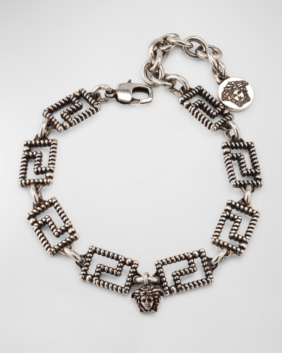 Shop Versace Men's Greca Nautical Chain Bracelet In Antique Palladium