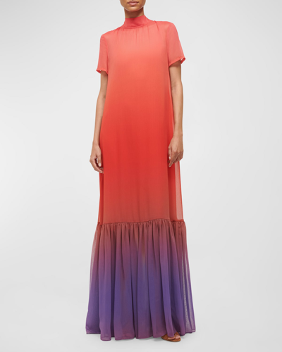 Shop Staud Calluna Ombré Neck-tie Maxi Dress In Violet Ombre