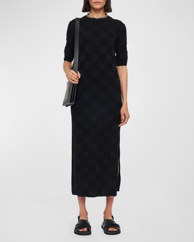 Shop Joseph Side-slit Vichy Knit Midi Sweater Dress In Black