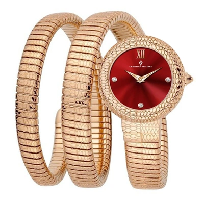 Shop Christian Van Sant Women's Naga Red Dial Watch In Gold