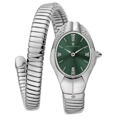 Shop Christian Van Sant Women's Naga Green Dial Watch In Silver