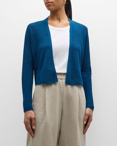 Shop Eileen Fisher Petite Ribbed Open-front Linen-cotton Cardigan In Atlantis