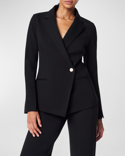 Shop Spanx Ponte Asymmetric Tailored Blazer In Classic Black