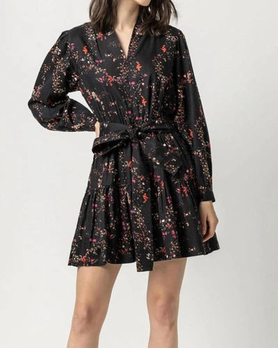Shop Lilla P Long Sleeve Split Neck Peplum Dress In Black Floral