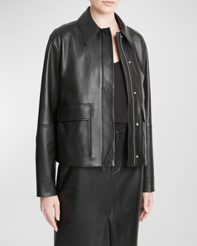 Shop Vince Leather Zip-front Jacket In Black
