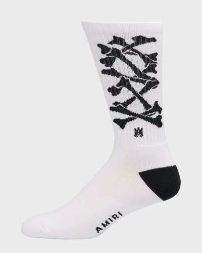 Shop Amiri Men's Bone Ma Crew Socks In Whiteblack