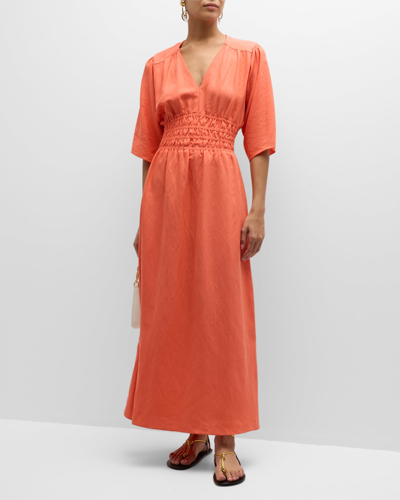 Shop Lemlem Hermona Linen Maxi Dress In Kelemi Coral