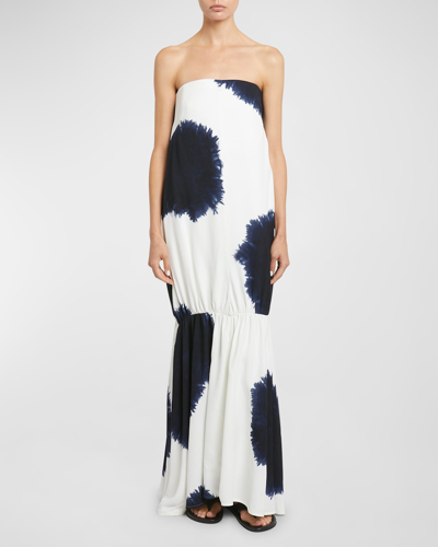 Shop Proenza Schouler Margot Tie-dye Print Strapless Mermaid Crepe Maxi Dress In White Multi