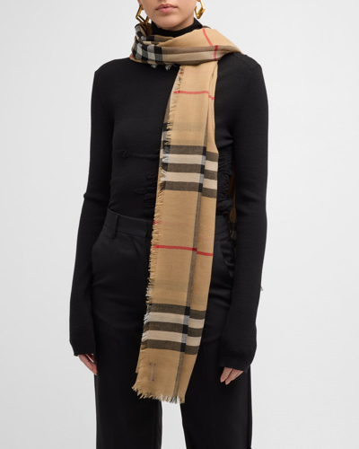 Shop Burberry Lightweight Giant Check Wool Scarf In Archive Beige