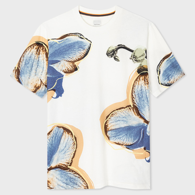Shop Paul Smith White 'orchid' Print T-shirt In Whites