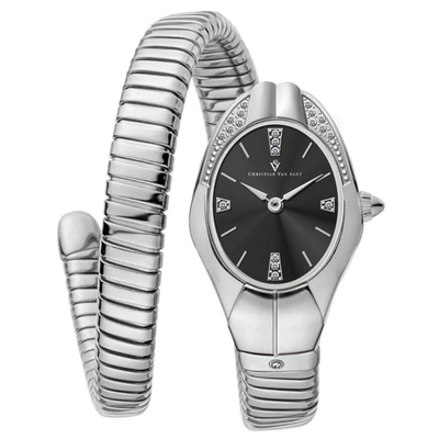 Shop Christian Van Sant Women's Naga Black Dial Watch In Silver