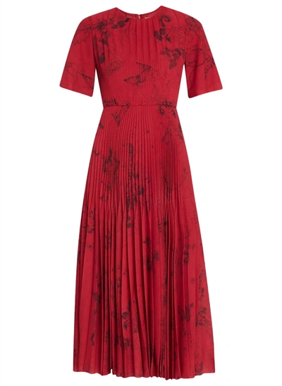Shop Jason Wu Printed Short Sleeve Midi Day Dress In Red