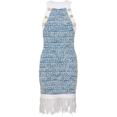 Shop Balmain Dresses In Blue/white