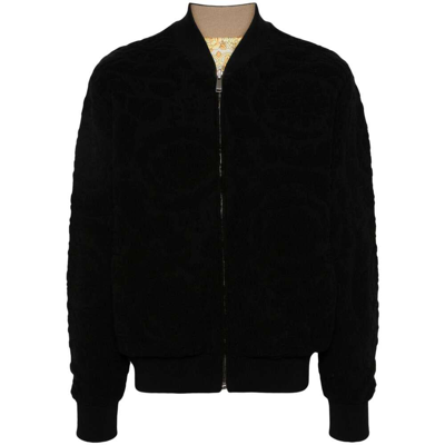 Versace Baroque-pattern Reversible Bomber Jacket In Black