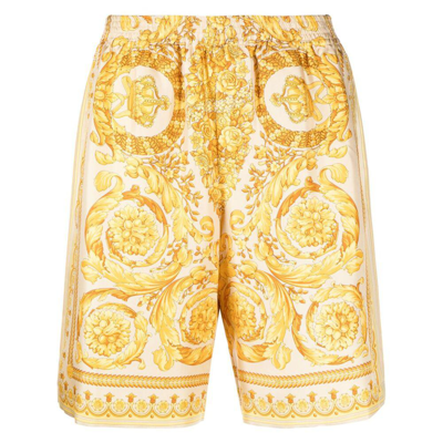 Shop Versace Shorts In Yellow
