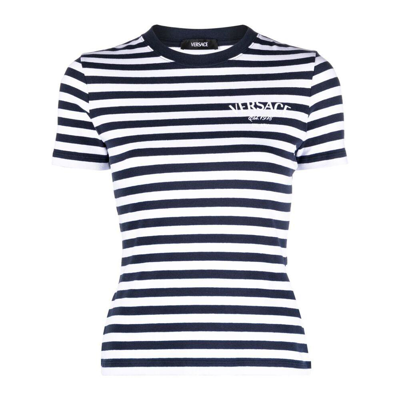 Shop Versace T-shirts In Blue/white