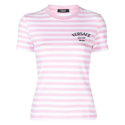 Shop Versace T-shirts In Pink/white