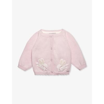 Shop Trotters Pale Pink Bunny-embroidered Scalloped-hem Cotton And Wool-blend Cardigan 0-9 Months