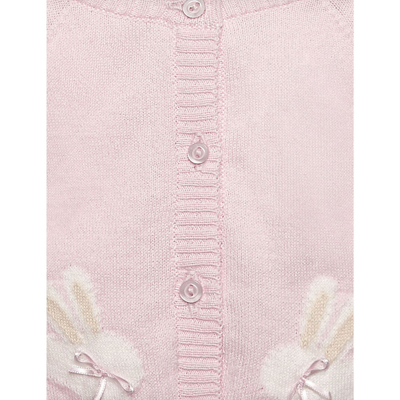 Shop Trotters Pale Pink Bunny-embroidered Scalloped-hem Cotton And Wool-blend Cardigan 0-9 Months