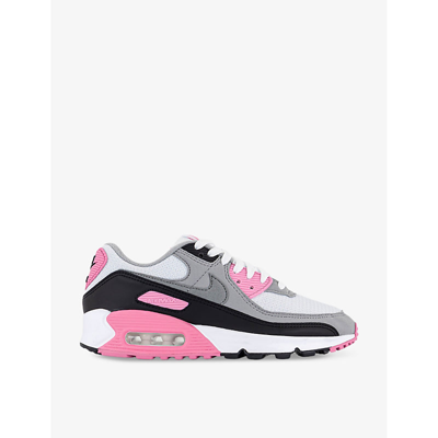 Shop Nike Womens White Grey Rose Air Max 90 Padded-collar Mesh Low-top Trainers