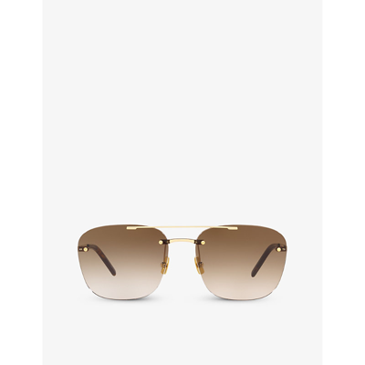 Shop Saint Laurent Women's Gold Ys000324 Rimless Pilot-frame Metal Sunglasses