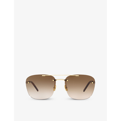 Saint Laurent Womens Ys000324 Rimless Pilot-frame Metal Sunglasses Gold In Gold