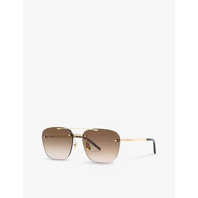 Shop Saint Laurent Womens Gold Ys000324 Rimless Pilot-frame Metal Sunglasses