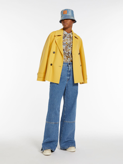 Shop Max Mara Double-breasted Wool Pea Coat In Yellow