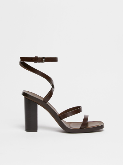 Shop Max Mara Smooth Leather Sandals In Dark Bown