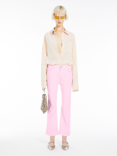 Shop Max Mara Denim Mini Flare Trousers In Pink