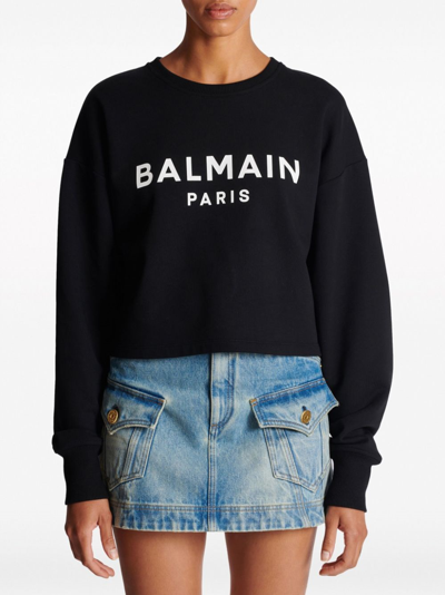 Shop Balmain Cotton Sweatshirt In Black  