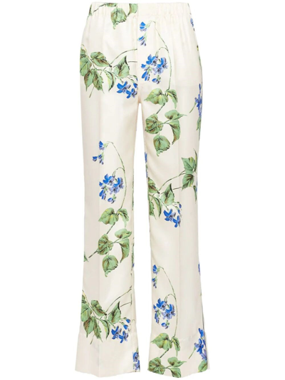 Shop Prada Pants With Floral Print In Beige