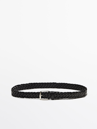 Shop Massimo Dutti Braided Leather Belt In Black