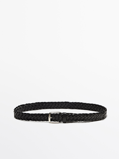 Massimo Dutti Braided Leather Belt In Black