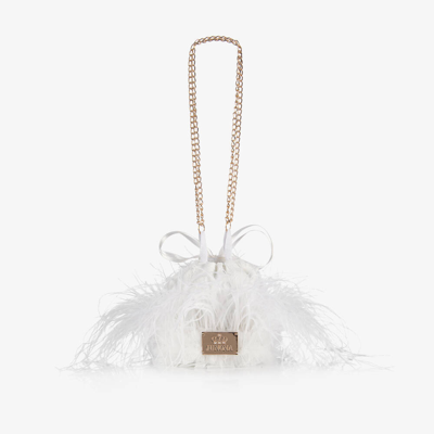 Shop Junona Girls White Feather Drawstring Bag (12cm)