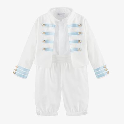 Shop Beatrice & George Boys White Viscose Military Shorts Suit