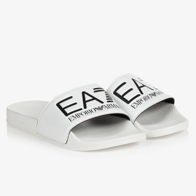 Shop Ea7 Emporio Armani Teen White Logo Sliders