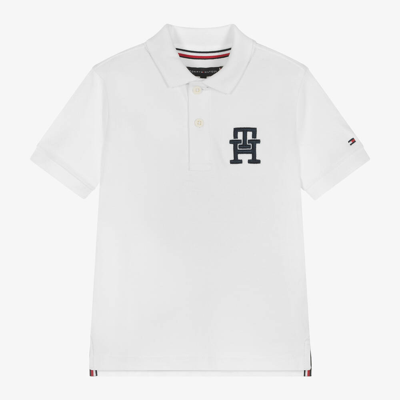 Shop Tommy Hilfiger Boys White Cotton Monogram Logo Polo Shirt