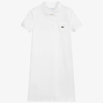Shop Lacoste Teen Girls White Cotton Piqué Polo Dress