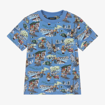 Shop Ralph Lauren Boys Blue Polo Bear Cotton T-shirt