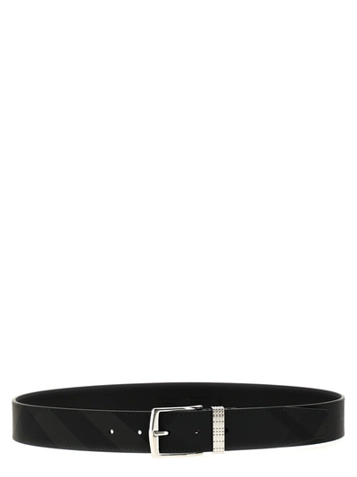 Shop Burberry Check Leather Belt In Black