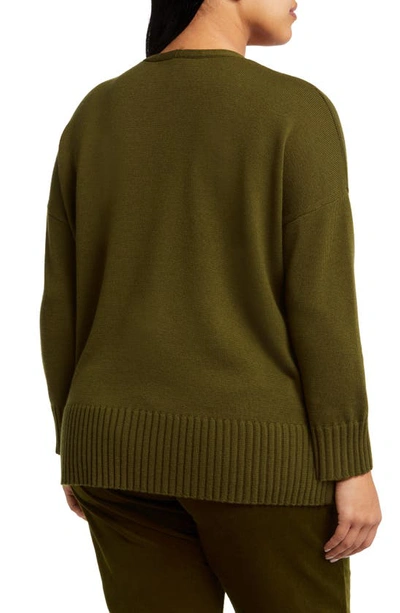 Shop Eileen Fisher Boxy V-neck Merino Wool Sweater In Serpentine