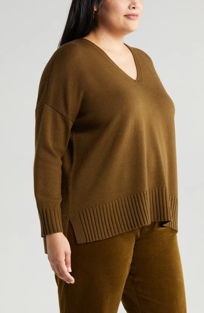Shop Eileen Fisher Boxy V-neck Merino Wool Sweater In Serpentine