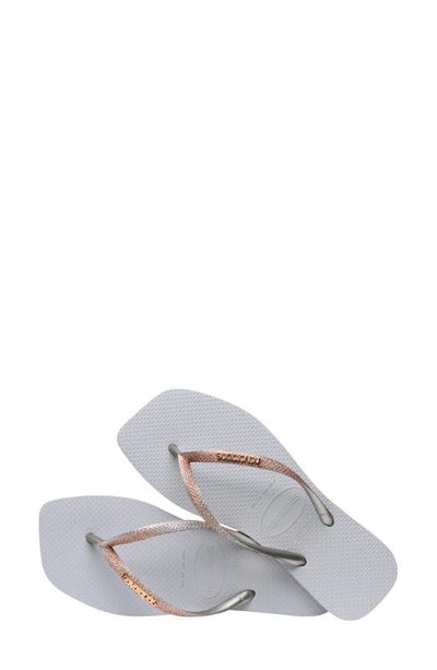 Shop Havaianas Slim Square Glitter Flip Flop In Ice Grey